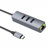 USB HUB HOCO HB34, 4 в 1, 3USB 3.0, RJ45, 15  см