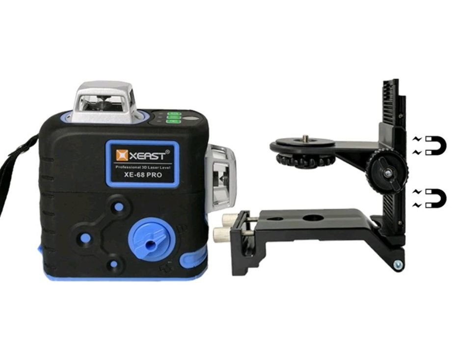 Лазерный уровень XEAST XE-68G Pro 12 линий 3D 360 зеленый Set-3 аккумуляторы, кронштейн подъемный, сумка