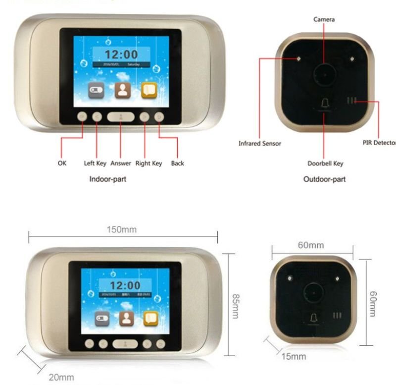 Дверной видео-глазок DC001 запись фото/видео, датчик движения
