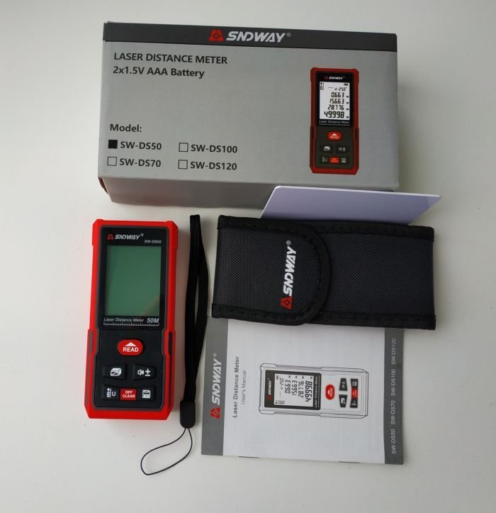 Лазерный дальномер SW-DS50, рулетка 50 м с памятью измерений, точность 2 мм, угломер