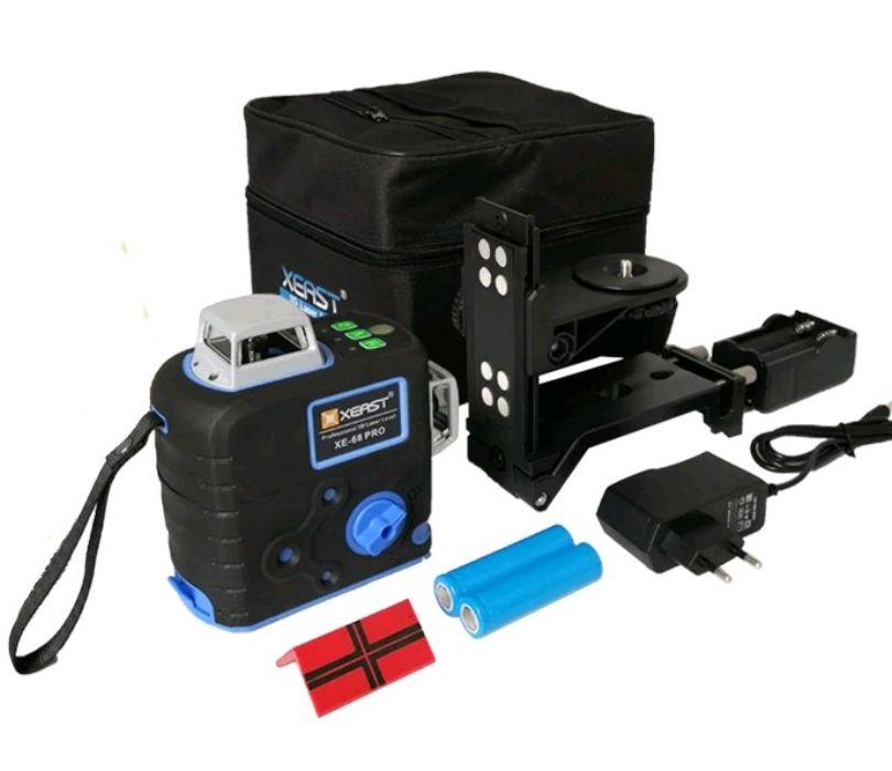 Лазерный уровень XEAST XE-68G Pro 12 линий 3D 360 зеленый Set-3 аккумуляторы, кронштейн подъемный, сумка