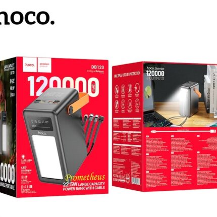 Power Bank HOCO DB120 Prometheus, 120 000 mAh, Quick Charge/QC, с LED‑дисплеем, фонариком и встроенными кабелями