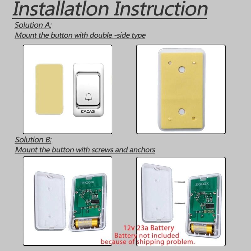 Звонок беспроводной CACAZI K01, 36 мелодий, до 300 м