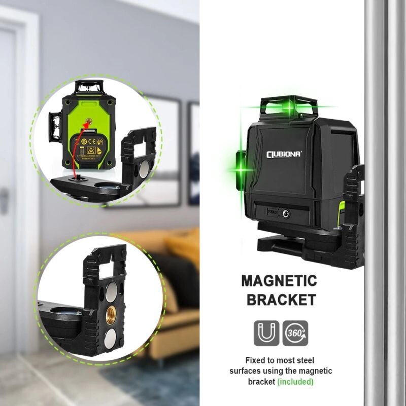 Лазерный круговой 3D уровень, нивелир CLUBIONA MD12G 3D, 12 линий, зеленый лазер, сумка