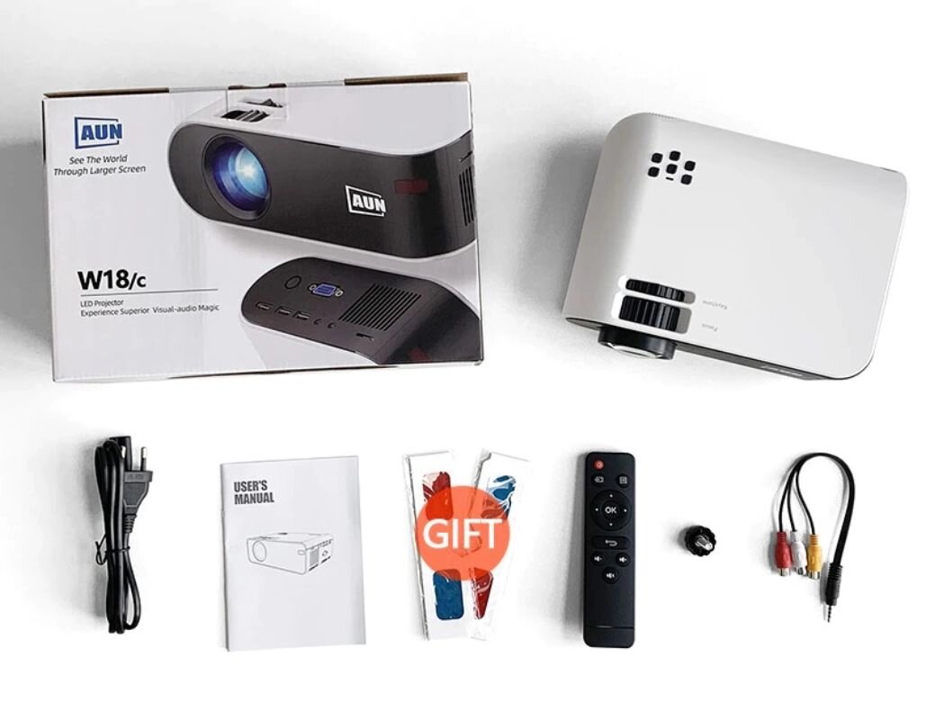 Мини-проектор AUN W18, 2800 люмен, 854x480 dpi