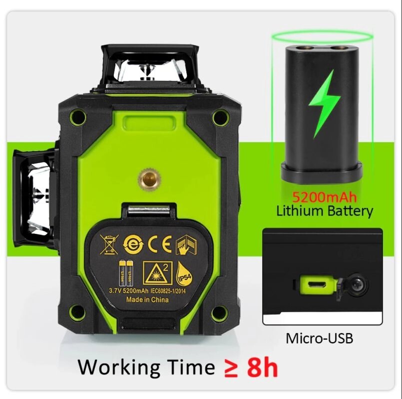 Лазерный круговой 3D уровень, нивелир CLUBIONA MD12G 3D, 12 линий, зеленый лазер, сумка